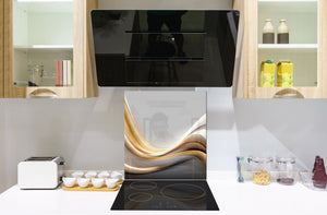 Magnifico paraschizzi in vetro stampato – Pannello in vetro temperato da cucina BS15B Trame astratte B: Golden Gray Wave