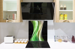 Stunning printed Glass backsplash BS15B Abstract textures B: Green Wave 2