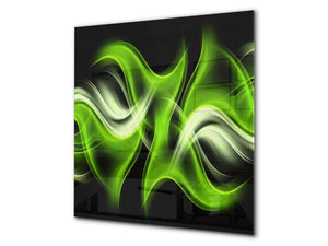 Stunning printed Glass backsplash BS15B Abstract textures B: Green Wave 3