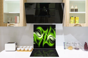 Magnifico paraschizzi in vetro stampato – Pannello in vetro temperato da cucina BS15B Trame astratte B: Green Wave 3