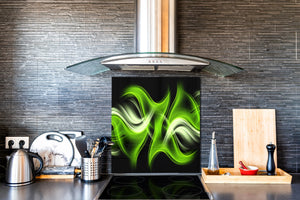 Magnifico paraschizzi in vetro stampato – Pannello in vetro temperato da cucina BS15B Trame astratte B: Green Wave 3