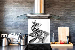 Rückwand aus gehärtetem Glas mit Aufdruck – Küchenrückwand aus Glas BS15B Abstrakte Texturen B:  Silver Abstract 2