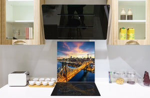 Magnifico paraschizzi in vetro stampato – Pannello in vetro temperato da cucina BS24 Serie ponti:  City Bridge 2