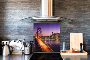 Magnifico paraschizzi in vetro stampato – Pannello in vetro temperato da cucina BS24 Serie ponti:  City Bridge 3
