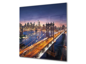 Magnifico paraschizzi in vetro stampato – Pannello in vetro temperato da cucina BS24 Serie ponti:  Ponte di Brooklyn 1