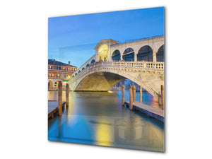 Magnifico paraschizzi in vetro stampato – Pannello in vetro temperato da cucina BS24 Serie ponti:  Ponte di Rialto a Venezia 1