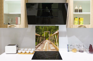 Tempered glass kitchen wall panel BS24 Bridges Series: Wooden Bridge