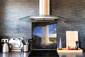 Paraschizzi fornelli vetro temperato – Pannello in vetro – Paraspruzzi lavandino BS16 Serie cascate: Sky Waterfall