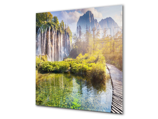 Tempered glass Cooker backsplash BS16 Waterfall landscapes Series: Waterfall Lake 1
