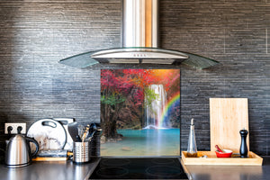 Tempered glass Cooker backsplash BS16 Waterfall landscapes Series: Rainbow Waterfall