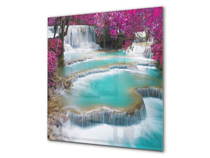 Tempered glass Cooker backsplash BS16 Waterfall landscapes Series: Waterfall Flowers 1