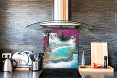 Tempered glass Cooker backsplash BS16 Waterfall landscapes Series: Waterfall Flowers 1