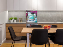 Tempered glass Cooker backsplash BS16 Waterfall landscapes Series: Waterfall Flowers 1