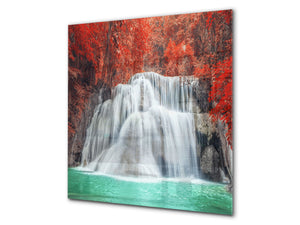 Tempered glass Cooker backsplash BS16 Waterfall landscapes Series: Waterfall Flowers 2