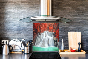 Tempered glass Cooker backsplash BS16 Waterfall landscapes Series: Waterfall Flowers 2