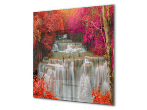 Tempered glass Cooker backsplash BS16 Waterfall landscapes Series: Waterfall Flowers 3