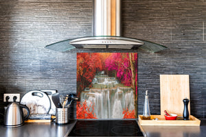 Paraschizzi fornelli vetro temperato – Pannello in vetro – Paraspruzzi lavandino BS16 Serie cascate: Fiori di cascata 3