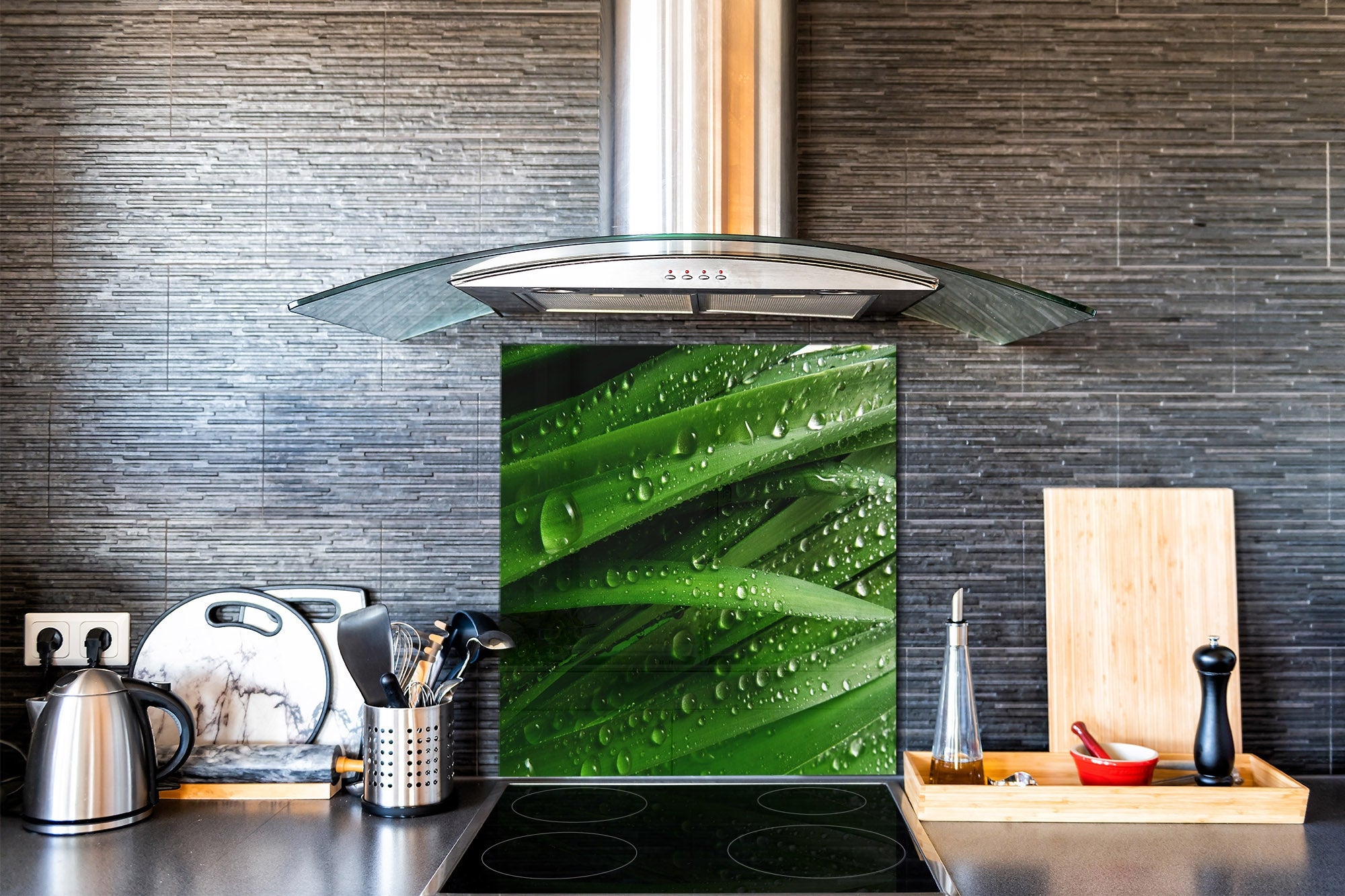 Kitchen & Bathroom splashback BS17 Green grass and cereals Series Leaf Drops Of Water 1