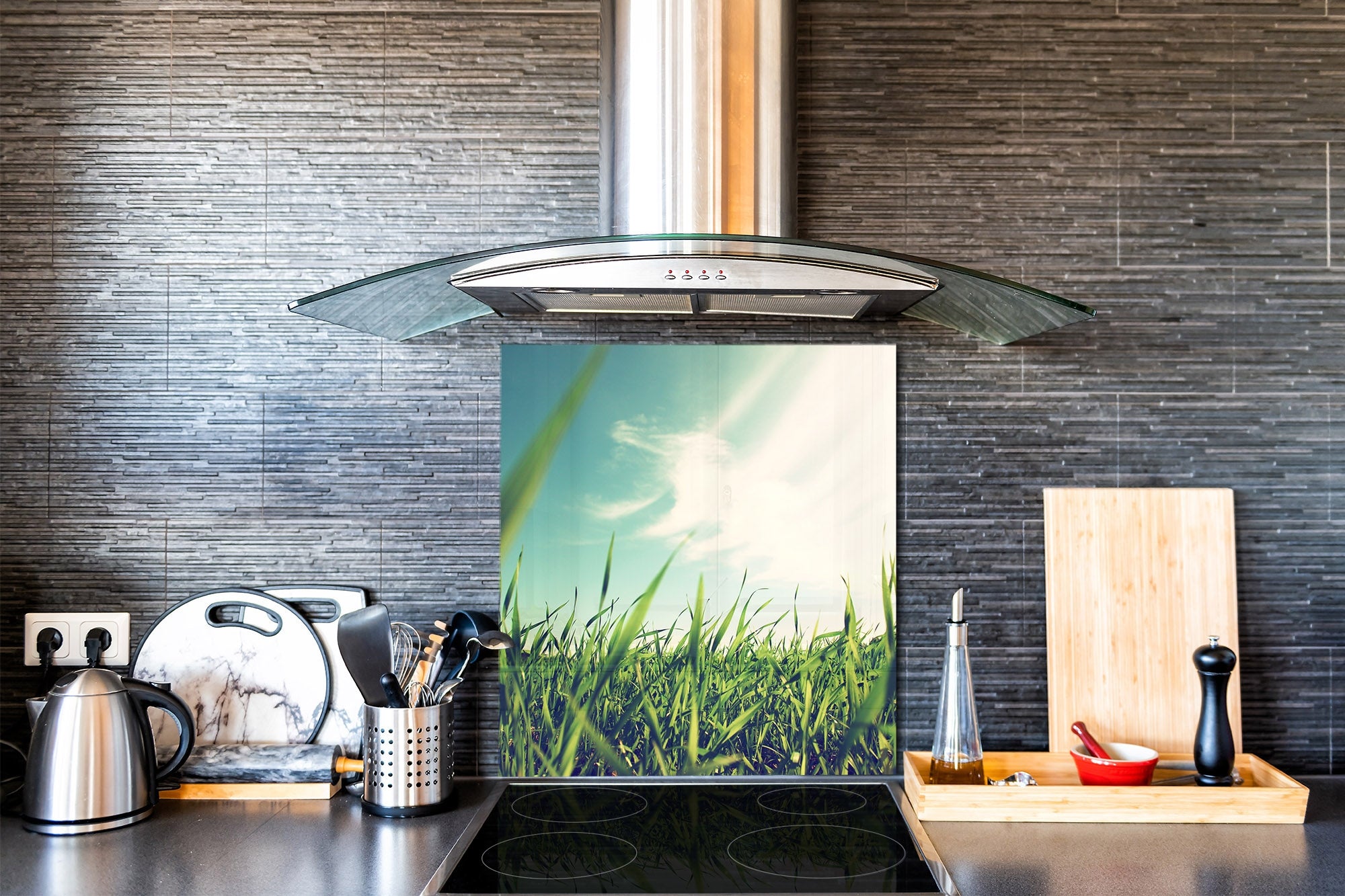 Kitchen & Bathroom splashback BS17 Green grass and cereals Series Grass Leaf Meadow
