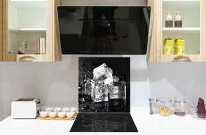 Elegante paraschizzi vetro temperato – Paraspruzzi cucina vetro – Pannello vetro BS18 Serie ghiaccio:  Cubetti di ghiaccio Nero 3