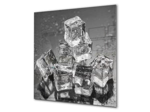 Elegante paraschizzi vetro temperato – Paraspruzzi cucina vetro – Pannello vetro BS18 Serie ghiaccio:  Cubetti di ghiaccio Grigio 1