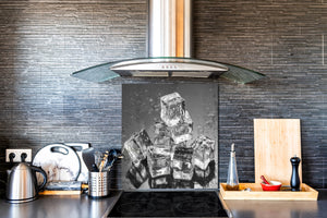 Elegante paraschizzi vetro temperato – Paraspruzzi cucina vetro – Pannello vetro BS18 Serie ghiaccio:  Cubetti di ghiaccio Grigio 1