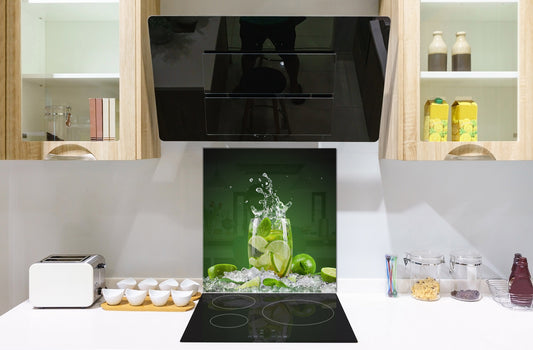 Glass kitchen splashback – Glass upstand BS09 Water splash Series: Lime Mojito 1