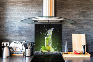 Elegante paraschizzi vetro temperato – Paraspruzzi cucina vetro – Pannello vetro BS09 Serie gocce d’acqua  Lime Mojito 2