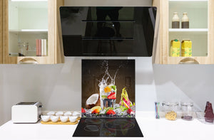 Elegante paraschizzi vetro temperato – Paraspruzzi cucina vetro – Pannello vetro BS09 Serie gocce d’acqua  Bevanda alla frutta 1