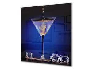 Aufkantung aus Hartglas – Glasrückwand – Rückwand für Küche und Bad BS09 Serie Wasserspritzer:  Ice Cube Drink