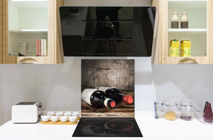 Original fond de paroi cuisine verre – Antiprojections verre – Fond verre artistique BS19 Série vin  Vin dans une bouteille