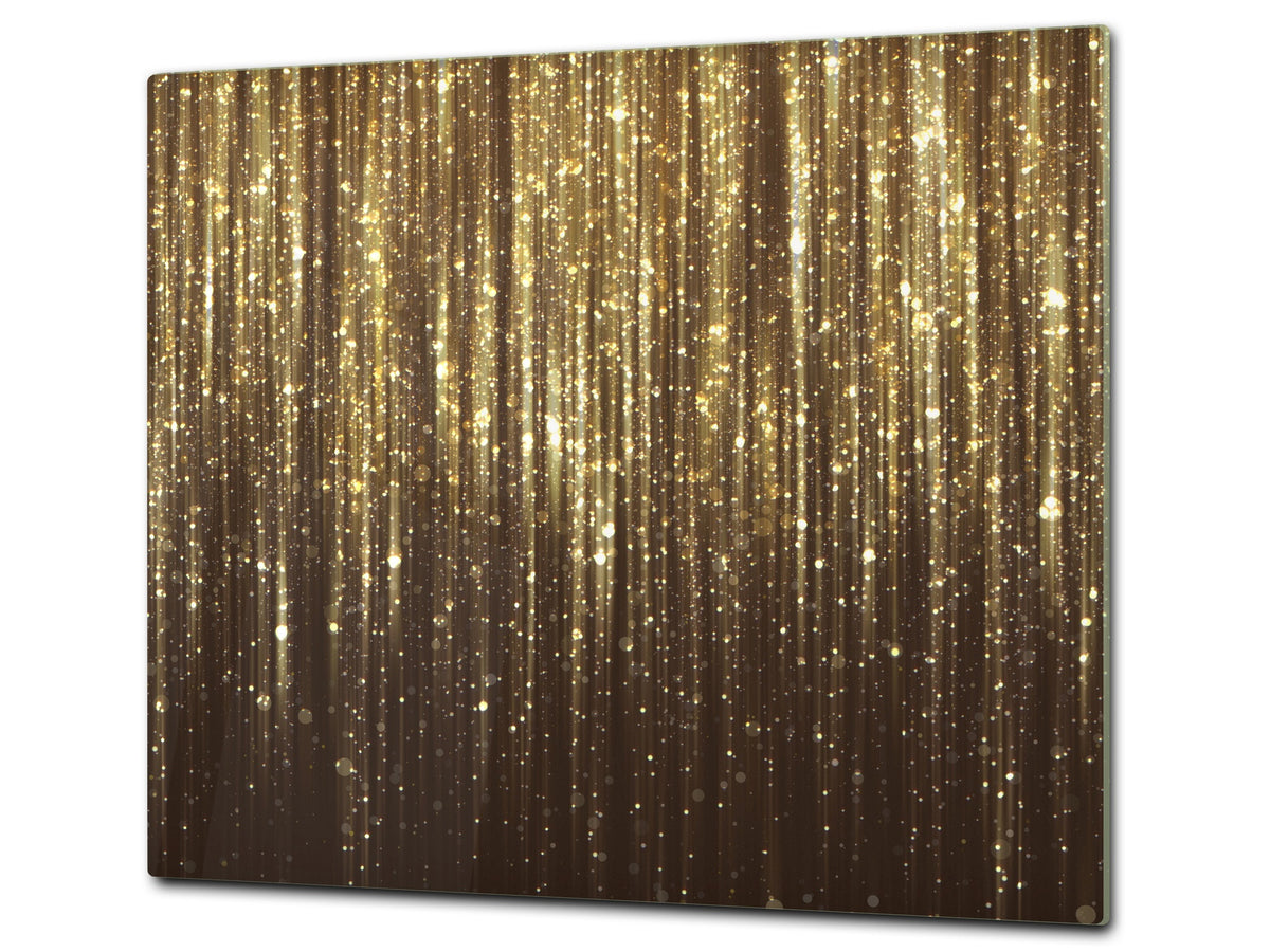 Tempered GLASS Cutting Board – Worktop saver and Pastry Board – Glass Kitchen Board; MEASURES: SINGLE: 60 x 52 cm (23,62” x 20,47”); DOUBLE: 30 x 52 cm (11,81” x 20,47”); D28 Golden Waves Series: Gold glitter