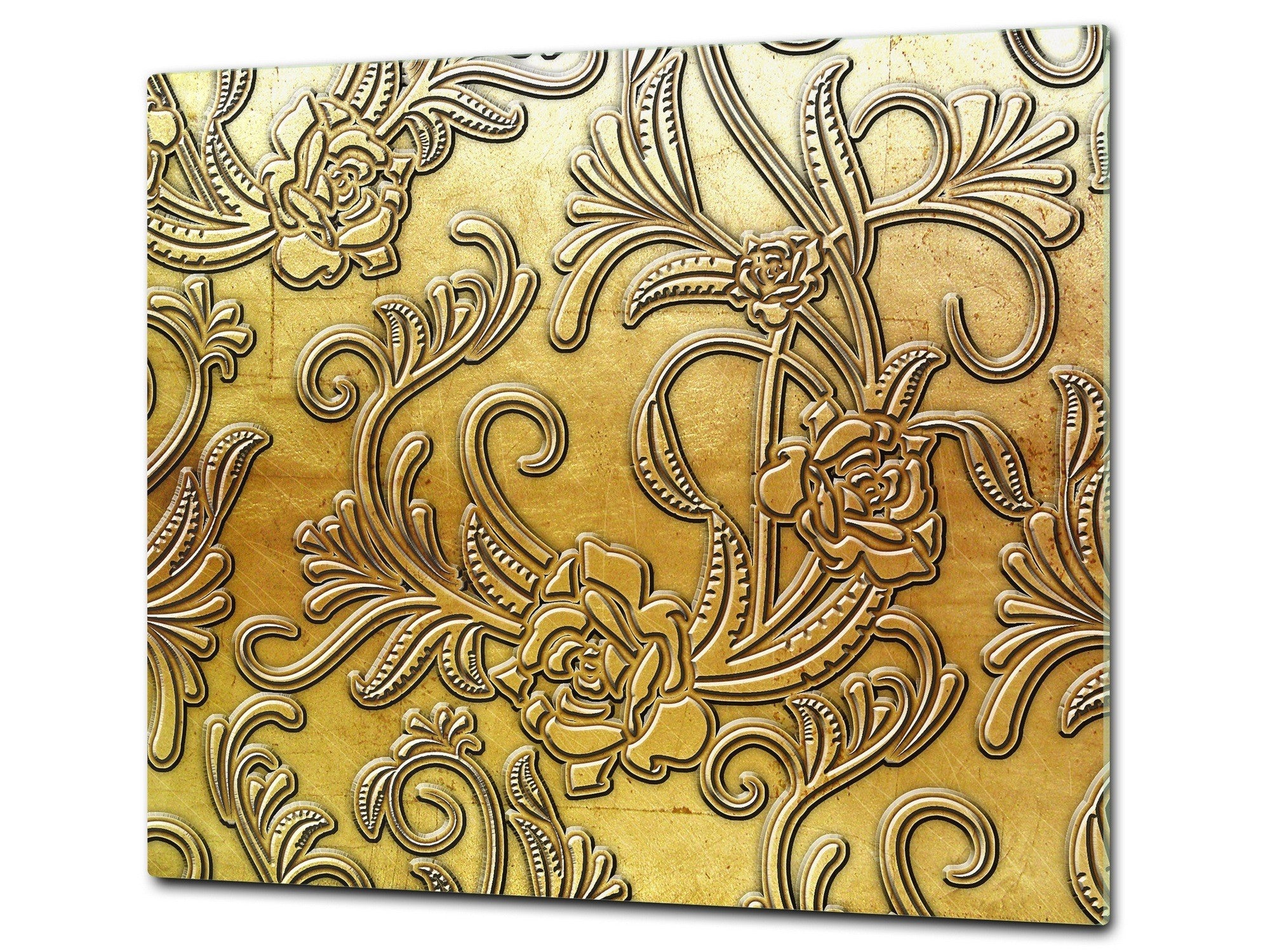 TEMPERED GLASS CHOPPING BOARD – Glass Cutting Board and Worktop Saver – Worktop protector; MEASURES: SINGLE: 60 x 52 cm (23,62” x 20,47”); DOUBLE: 30 x 52 cm (11,81” x 20,47”); D30 Decorative Surfaces Series: Metal flowers