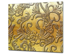 TEMPERED GLASS CHOPPING BOARD – Glass Cutting Board and Worktop Saver – Worktop protector; MEASURES: SINGLE: 60 x 52 cm (23,62” x 20,47”); DOUBLE: 30 x 52 cm (11,81” x 20,47”); D30 Decorative Surfaces Series: Metal flowers