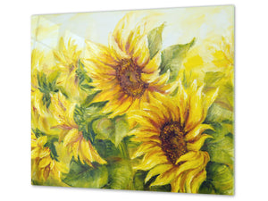 Schneidbrett aus Hartglas und schützende Arbeitsoberfläche D06 Flowers Series: Sunflower 6