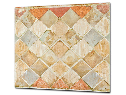 Tempered GLASS Kitchen Board – Impact & Scratch Resistant D27 Vintage leaves and patterns Series: Medieval Italian wall pattern