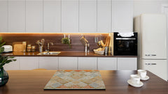 Tempered GLASS Kitchen Board – Impact & Scratch Resistant D27 Vintage leaves and patterns Series: Medieval Italian wall pattern