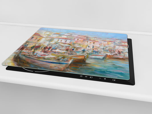 UNIQUE Tempered GLASS Kitchen Board 60D05A: Italian boats