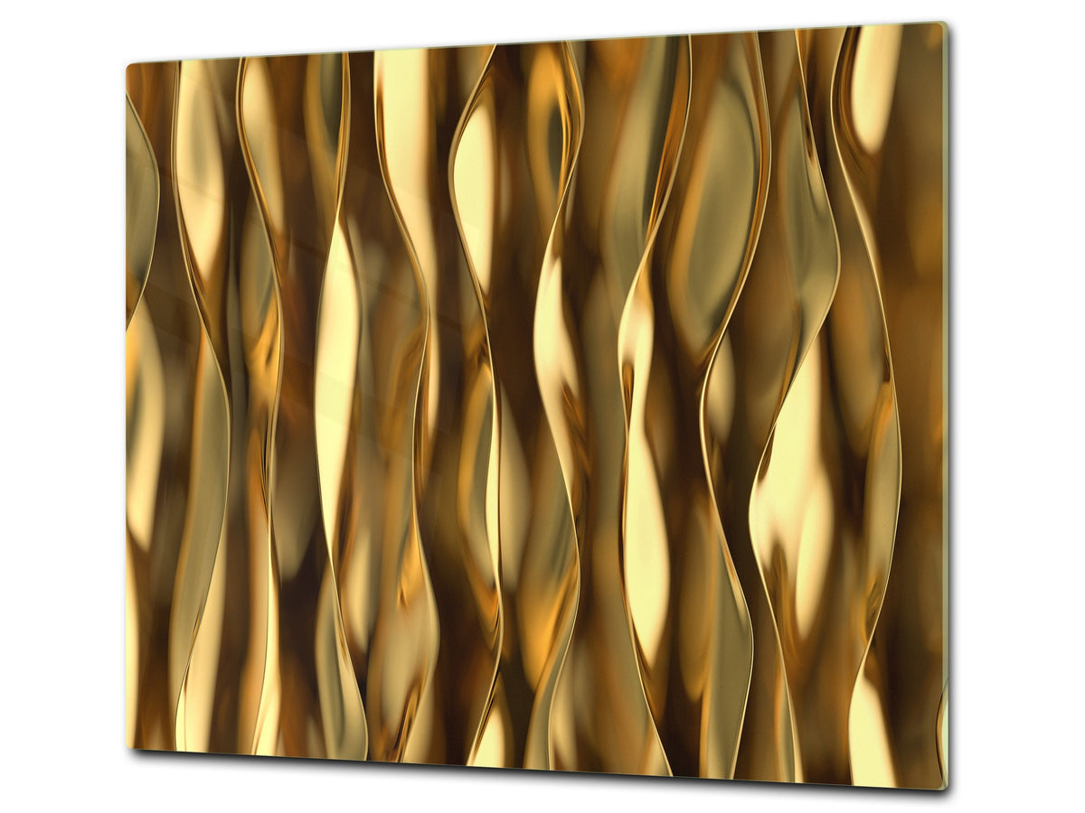 Tempered GLASS Cutting Board – Worktop saver and Pastry Board – Glass Kitchen Board; MEASURES: SINGLE: 60 x 52 cm (23,62” x 20,47”); DOUBLE: 30 x 52 cm (11,81” x 20,47”); D28 Golden Waves Series: Liquid gold 1