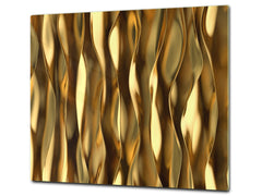Tempered GLASS Cutting Board – Worktop saver and Pastry Board – Glass Kitchen Board; MEASURES: SINGLE: 60 x 52 cm (23,62” x 20,47”); DOUBLE: 30 x 52 cm (11,81” x 20,47”); D28 Golden Waves Series: Liquid gold 1