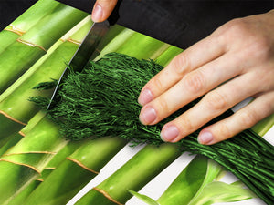 Tabla de cortar decorativa de cristal templado y cubre vitro – Dos en Uno – Resistente a golpes y arañazo; D08 Serie Naturaleza: Bambú bebé