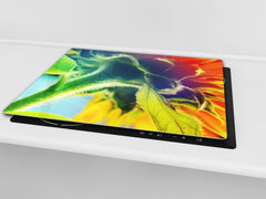 Glass Cutting Board and Worktop Saver D06 Flowers Series:  Sunflower stem