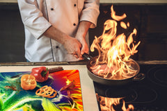 Glass Cutting Board and Worktop Saver D06 Flowers Series:  Sunflower stem