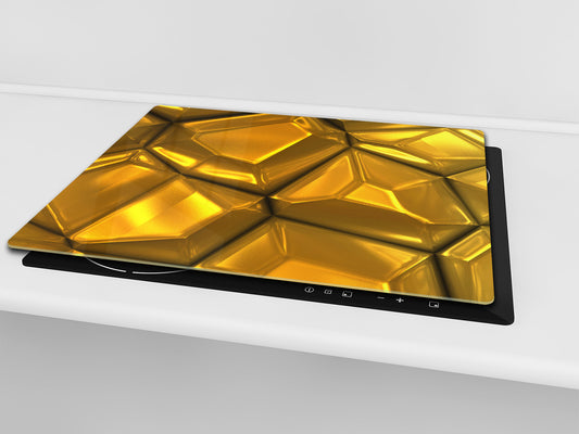 Tempered GLASS Cutting Board – Worktop saver and Pastry Board – Glass Kitchen Board; MEASURES: SINGLE: 60 x 52 cm (23,62” x 20,47”); DOUBLE: 30 x 52 cm (11,81” x 20,47”); D28 Golden Waves Series: Gold bars