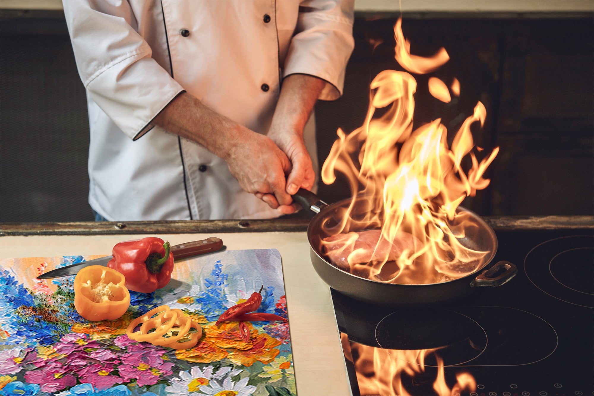 UNIQUE Tempered GLASS Kitchen Board 60D05A: Flowers 4