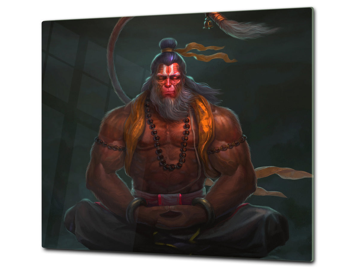 Chopping Board Set - Induction Cooktop Cover – Glass Cutting Board; MEASURES: SINGLE: 60 x 52 cm (23,62” x 20,47”); DOUBLE: 30 x 52 cm (11,81” x 20,47”); D33 Abstract Graphics Series: Image of God Hanuman
