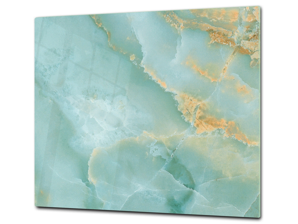 CUTTING BOARD and Cooktop Cover - Impact & Shatter Resistant Glass D21 Marbles 1 Series: Turqouise onyx pattern