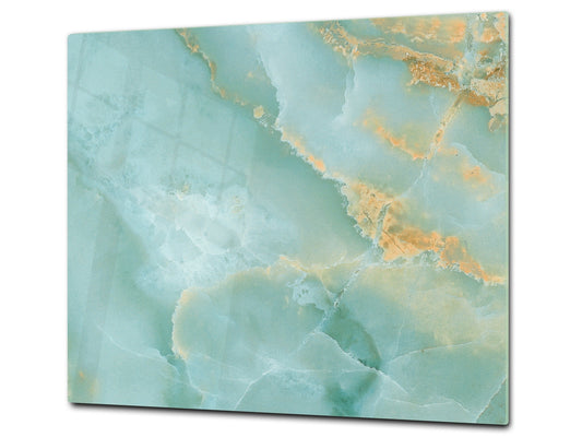 CUTTING BOARD and Cooktop Cover - Impact & Shatter Resistant Glass D21 Marbles 1 Series: Turqouise onyx pattern