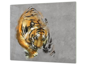 Tempered GLASS Cutting Board 60D01: Tiger