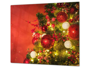 Couvre-plaques de cuisson en VERRE trempé; D20 Série de Noël Arbre de noel en rouge